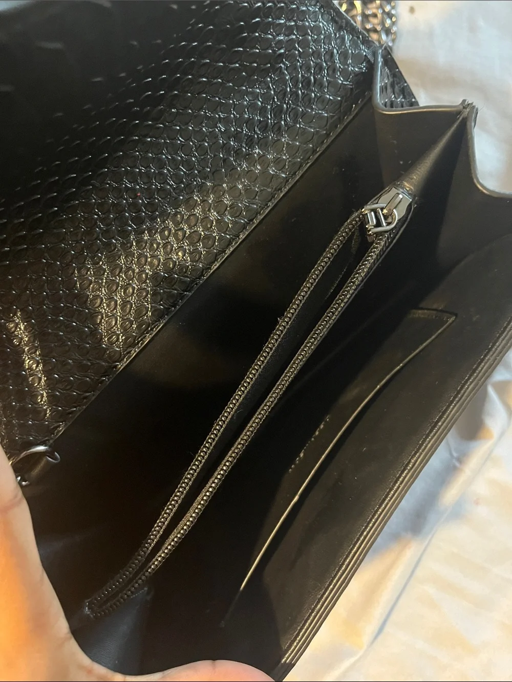 Black Textured Chain-Handle Shoulder Bag